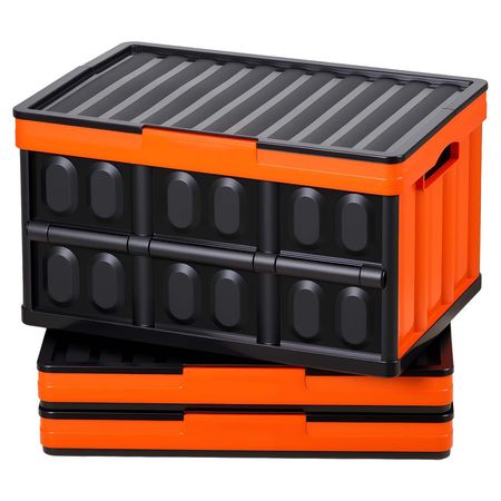 Plastic Collapsible Storage Bins with Lids, 45L 3Packs, Stackable Folding Storage Crates with Handles, Holds 44 lbs Per Bin, Heavy Duty Containers, Space-Saving Baskets, for Home Organizing