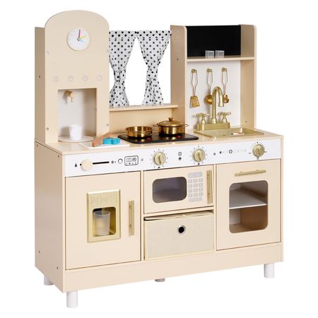 Play Kitchen for Kids, Wooden, Kids Kitchen Playset with Realistic Lights & Sounds, Food & Cookware, Modern Style Pretend Play Toy Set, Ice Maker, Microwave, for Toddlers, Girls & Boys Ages 3-8