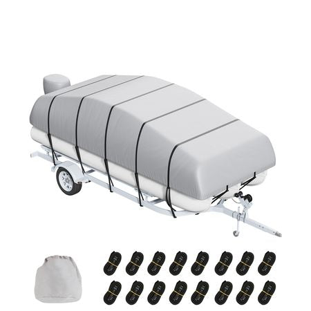 Pontoon Boat Cover, 19'-20' Waterproof Trailerable Pontoon Cover, 800D Marine Grade PU Oxford Fabric, with Motor Cover, 16 Windproof Buckle Straps, Fits for 19'-20'L, Beam Width to 96", Grey