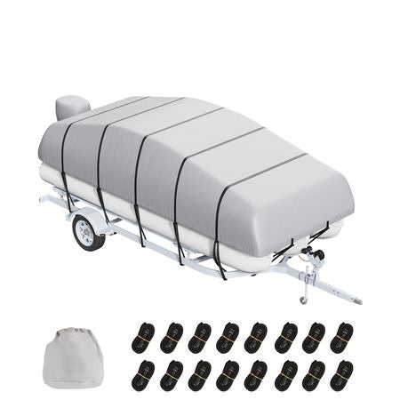 Pontoon Boat Cover, 23'-24' Waterproof Trailerable Pontoon Cover, 800D Marine Grade PU Oxford Fabric, with Motor Cover, 16 Windproof Buckle Straps, Fits for 23'-24'L, Beam Width to 102", Grey