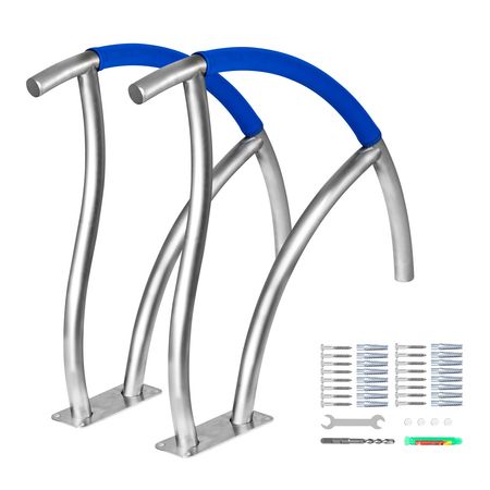 Pool Handrail, 2Pack 30\"x30\" Swimming Pool Stair Rail, 304 Stainless Steel Stair Pool Hand Rail Rated 375lbs Load Capacity, Pool Rail with Quick Mount Base Plate, and Complete Mounting Accesso