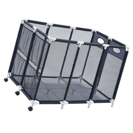 Pool Storage Bin, 47.2 x 30.2 x 34 in, Rolling Pool Float Storage Organizer with Side Pockets & Casters, Heavy Duty Plastic Frame, Poolside Toys Noodles Holder Mesh Basket for Swimming Pools