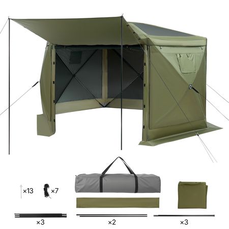 Pop up Gazebo Screen Tent, 10 x 10 ft Large 6-Sided Camping Canopy Tent with Removable Top & Carry Bag, Quick-Set & Bite-Proof, Screen House Sun Shelter for 6-8 Persons Backyard Patio, Green