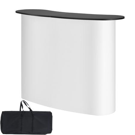 Portable Tradeshow Podium Table, 51.18" x 18.31" x 37.4", Display Exhibition Counter Stand Booth Fair with Wall, Foldable Promotion Retail Bar Table Pop Up Podium with Storage Rack, Carrying Bag
