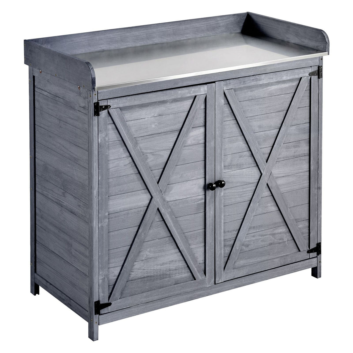 Potting Bench Table, Outdoor Gardening Wooden Storage Cabinet with 39 x 19 in Wood Tabletop, Garden Planting Workstation with Large Storage Space for Patio, Backyard, Gray