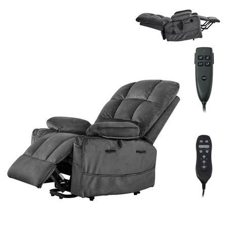 Power Lift Recliner Chair, Dual Motor, Large Electric Lift Chair with Heat and Massage for Elderly, Infinite Position Adjustment, Velvet Fabric, with Storage Pockets, Cup Holders, Dark Gray