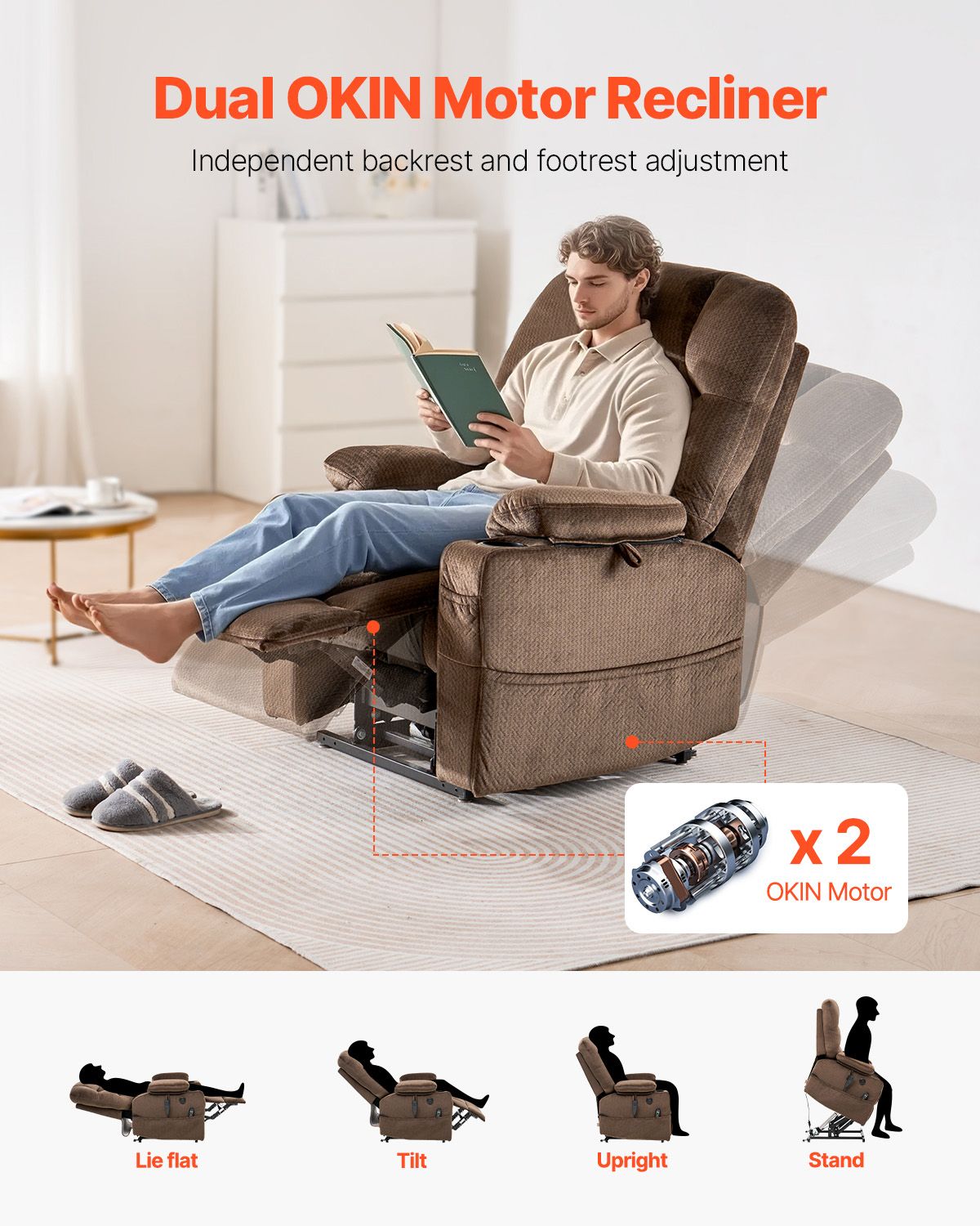 Power Lift Recliner Chair, Lift Chair with Heat and Massage for Elderly, Dual Motor Recliner Chair with 2 Cup holders and USB Port, Infinite Position Adjustment Electric Recliner (Large, Brown)