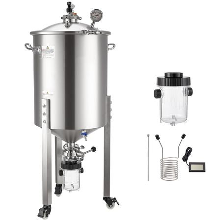 Pressure Fermenter 15 PSI, 16 Gal/60L All-in-One Stainless Steel Conical Secondary Fermentation Bucket, with Cooling Tube, Yeast Slurry Collection Bottle, for Wine, Beer Brewing Equipment