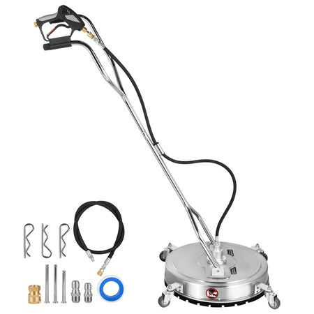 Pressure Washer Surface Cleaner, 24\'\', Max. 4000 PSI Pressure by 2 Nozzles for Cleaning Driveways, Sidewalks, Stainless Steel Frame with Rotating Dual Handle, Wheels, Fit for 3/8\'\' Quick Con