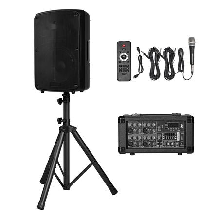 Professional PA System, 800W Powered, Sound System Set with 6 Channel Mixer, Dual Speakers, Wireless Bluetooth, Microphone, Compact Stands, USB SD XLR Inputs, Remote Control, for DJs Events