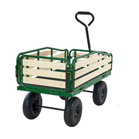 Pull-Along Wagon for Kids, 39 inch Toddler Wagons with Wooden Panels & Handle, Supports up to 330 lbs, All-Terrain Utility Wagon Cart Birthday Present for Kids Gardening Beach, Green