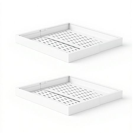 Pull Out Cabinet Organizer, 2 Pack Expandable Width (12.2"-18.9"), 20.47" Deep Pull Out Drawers for Cabinets, Sliding Drawer for Kitchen Pantry Cabinet Organizer with Nano Adhesive Strips, White