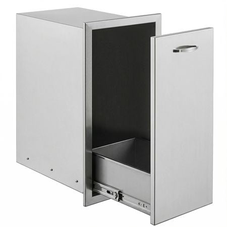 Pull Out Trash Drawer 13.6Wx26Hx19.3D Inch Lower Sliding Rails Stainless Steel Roll Out Trash Bin Pull Out Tray Outdoor Kitchen Trash Drawer with Handle for BBQ Island Grill Station No Trash Can