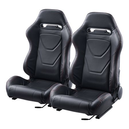 Racing Seat, 2 Set, Adjustable Racing Cockpit with Wide Angle Reclining & High-Resilience Foam, Comfortable Racing Chair with Soft PVC Leather & Q235B Slider, Fit for Racing Cars & Go-Karts