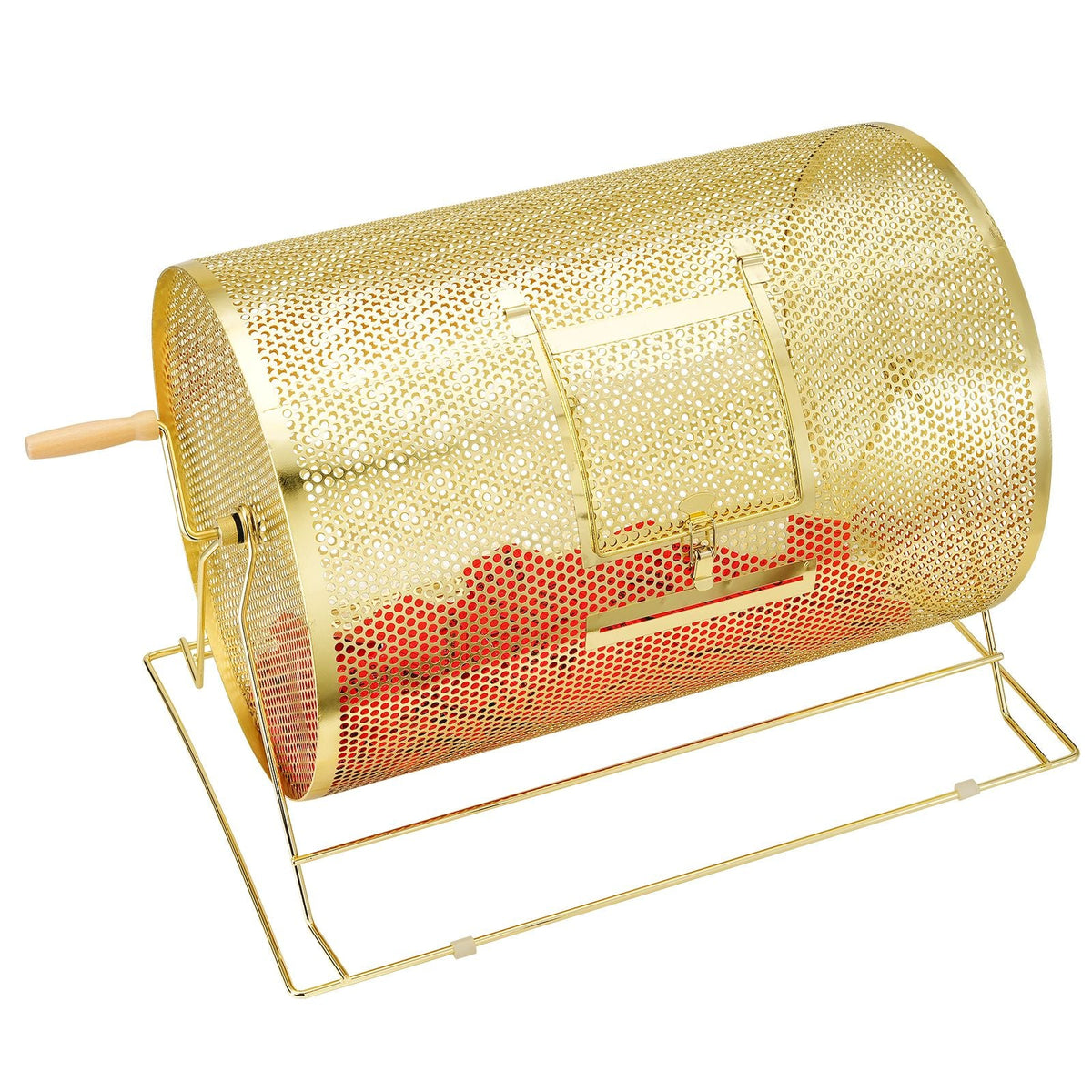 Raffle Drum,Holds 10000 Tickets or 300 Ping Pong Balls, Metal Lottery Spinning Drawing with Wooden Turning Handle, 14.8 x Ø21.26 inch Brass Plated Raffle Ticket Spinning Cage, for Bingo Ballot