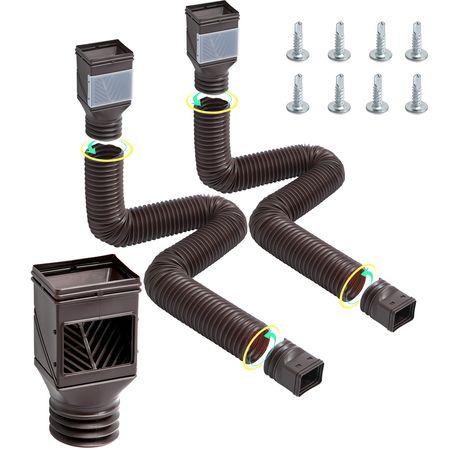 Rain Gutter Downspout Extensions, 2-Pack Flexible Downspout Extender, Down Spout Drain Extension Extendable from 22" to 63", Gutter Extensions with Adapters, for Rainwater Drainage, Brown