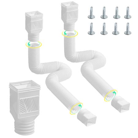 Rain Gutter Downspout Extensions, 2-Pack Flexible Downspout Extender, Down Spout Drain Extension Extendable from 22" to 63", Gutter Extensions with Adapters, for Rainwater Drainage, White