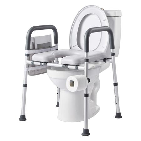 Raised Toilet Seat with Arms, 400 lbs Load Capacity, Adjustable Height and Width, Commode Cushion Padded Elevated Toilet Seat Riser with Handles for Seniors, Elderly, Handicap, Disabled, Adults
