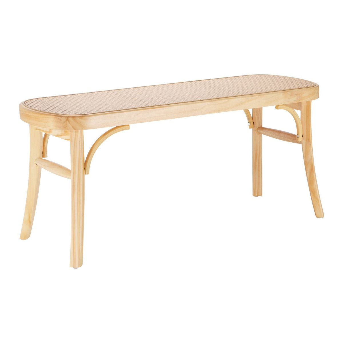 Rattan Bench, 43.3" Wooden Rattan Bench, Entrywway Bench with Oak Wood Legs, Bedroom End of Bed Boho Bench with Hand Woven Rattan, for Living Room, Kitchen