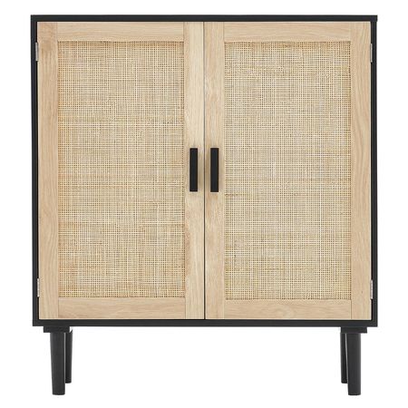 Rattan Cabinet, Rattan Storage Cabinet with 2 Magnetic Doors and Adjustable Shelves, Sideboard Buffet Cabinet for Hallway, Entryway, Living Room, or Kitchen, Black