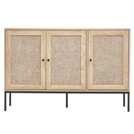 Rattan Cabinet, Rattan Storage Cabinet with 3 Magnetic Doors and Adjustable Shelves, Sideboard Buffet Cabinet for Hallway, Entryway, Living Room, or Kitchen, Natural