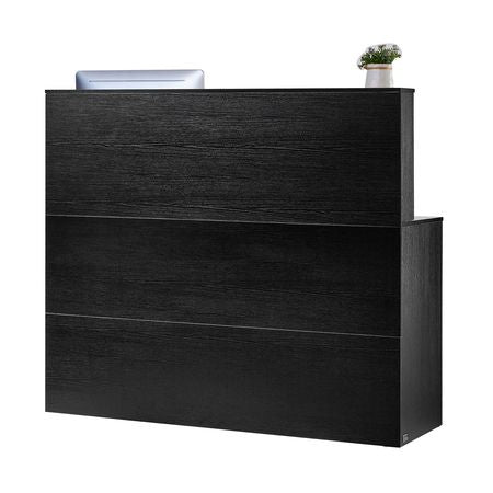 Reception Desk, 55Inch L-Shaped Front Counter Table, Office Reception Counter with Drawer Keyboard Tray and Storage Cabinet, for Checkout, Lobby, Beauty Salon & Office, Black