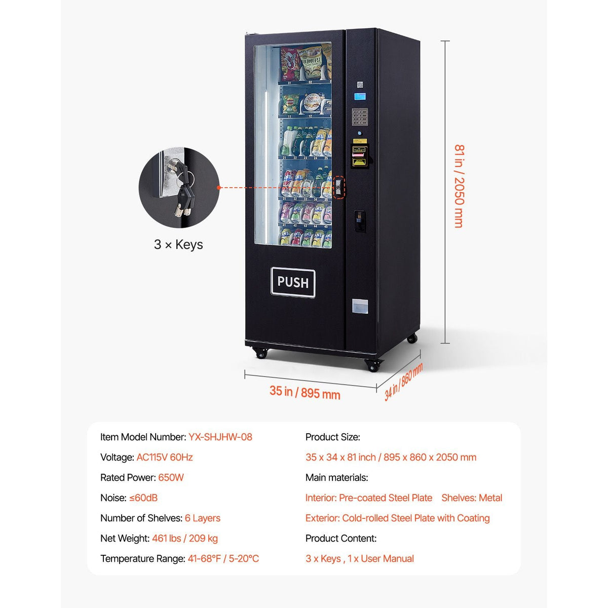 Refrigerated Combo Vending Machine, 36 Slots Commercial Snack Soda Drink Vending Machine with ICT Bill/Coin Acceptor, 6-layer Large Capacity for Business, Shopping Mall, Office, School