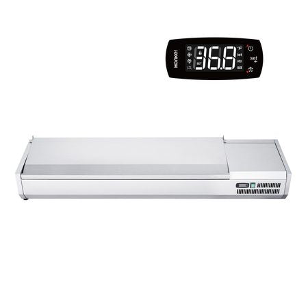 Refrigerated Condiment Prep Station, 160 W Countertop Refrigerated Condiment Station, with 5 1/3 Pans & 4 1/6 Pans, 304 Stainless Body and PC Lid, Sandwich Prep Table with Stainless Guard, ETL