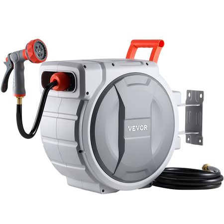 Retractable Garden Hose Reel, 1/2 in x 100 ft, Wall Mounted Hose Reel with 9-Function Sprayer Nozzle and 180° Swivel Bracket, Any Length Lock, Automatic Slow Rewind System, for Garden Watering