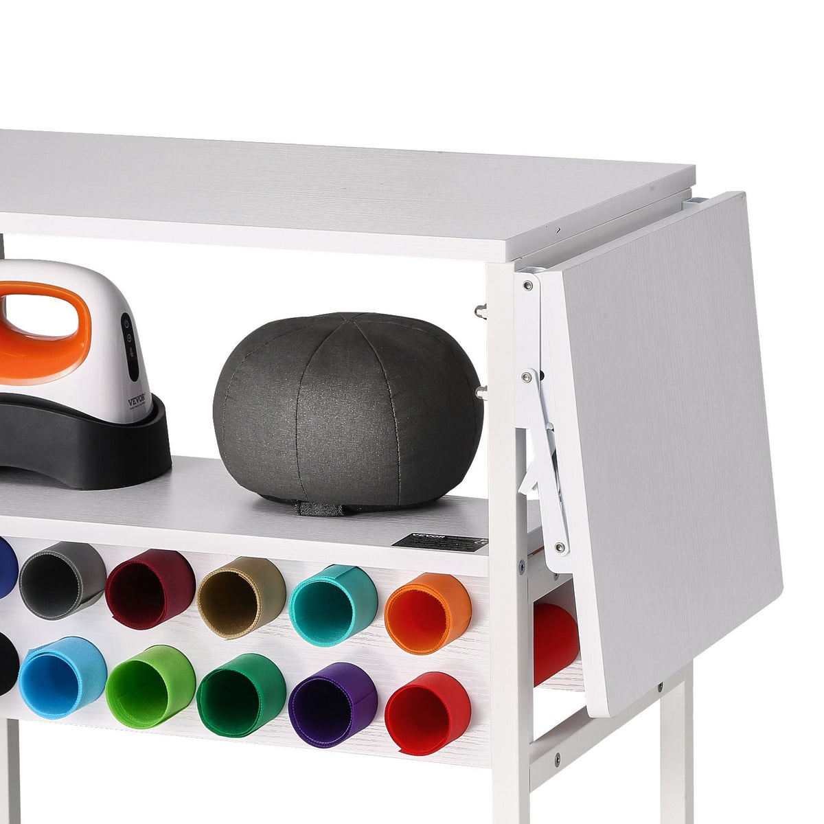 Rolling Craft Cart and Storage Table, Compatible with Cricut Machines, Collapsible Cricut Table with Foldable Sides, Craft Rolling Storage Organizer with 14 Vinyl Roll Holders and 2 Drawers