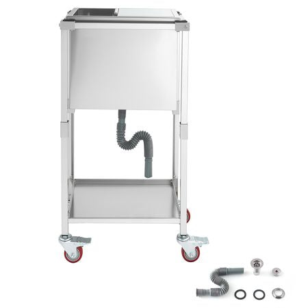 Rolling Ice Chest Cooler Cart, 20"L x 14"W x 38"H Stainless Steel Cooling Bin on Wheels, 29.6 Quart Outdoor Stand Up Cooler Trolley with Shelf, for Patio Backyard Party Bar Cold Drinks