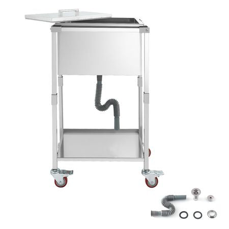 Rolling Ice Chest Cooler Cart, 22"L x 16"W x 38"H Stainless Steel Cooling Bin on Wheels, 32.8 Quart Outdoor Stand Up Cooler Trolley with Shelf, for Patio Backyard Party Bar Cold Drinks