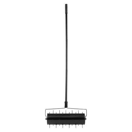 Rolling Lawn Aerator, 21-inch Heavy-Duty Manual Rolling Aerator Lawn with Detachable Handle and 33 Iron Spikes, Rolling Lawn Aeration Tool for Garden Patio Yard Compacted Soils and Lawns, Black