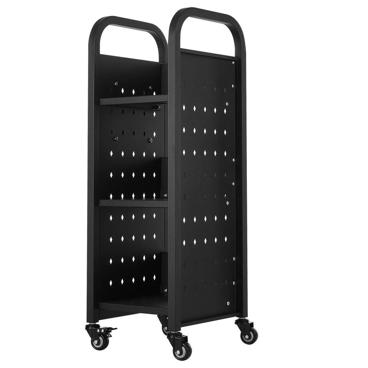 Rolling Library Book Cart, 220 lbs Capacity, 12.6 x 13.8 x 36.8-Inch Library Cart, Single Sided L-Shaped Shelves with 2-Inch Lockable Wheels, Book Truck for Home Shelves Office and School, Black