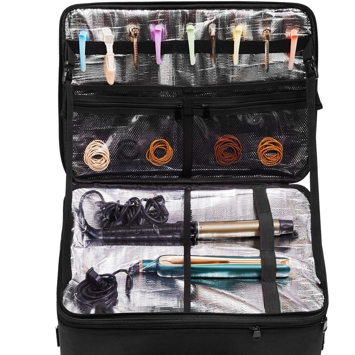 Rolling Makeup Train Case Large Storage 3 Tiers, Convenient Carry With Handle, Wheels, Strap, Professional Makeup Storage Organizer Box Make Up Carrier Waterproof Oxford, Black