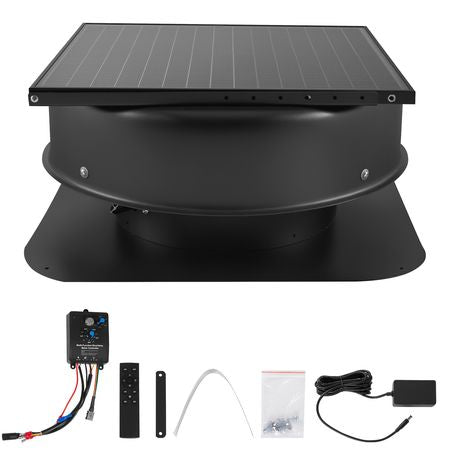 Roof Attic Exhaust Fan, 50W Smart Solar Roof Ventilation Fan with Thermostat, Remote Control, 3000 CFM Airflow Built-in Smoke Sensor with Auto Stop for Cooling and Dehumidification