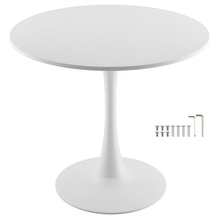 Round Dining Table, 31.5 in Wood Table for 2-4 Person, Modern Circle Furniture, Leisure Coffee Office Tables with Pedestal Base in Tulip Design, for Home Kitchen Living Room, White(Only Table)