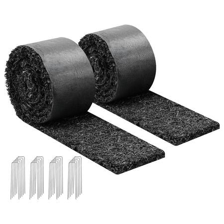 Rubber Mulch Mat Roll, 2 Rolls 120 x 4.5 in, Recycled Rubber Permanent Mulch Edging Border, Natural-Looking Flower Barrier with Stakes, 0.5 in Thick Cuttable Garden Edgings for Landscaping