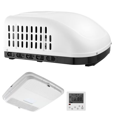 RV Air Conditioner, 15000 BTU RV AC Unit, 120V Non-Ducted Rooftop Air Conditioner with Cooling and Heating, Four-Way Airflow, PTC Heating Module, Easy Install Quiet AC with Control Panel, White