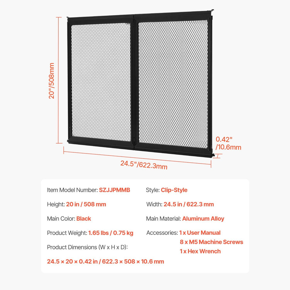 RV Screen Door Protector, 24.5 x 20 inch Door Grille, Easy to Install and Disassemble, Reinforced Breathable Protective Mesh, Aluminum Alloy Camper RV Entry Protector for Pet Protection, Black