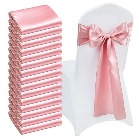 Satin Chair Sashes Bows, 50PCS Chair Ribbon Ties Back Sash, 7 x 108 inch, Rose Gold Wedding Reception Decoration, for Wedding Ceremony Baby Shower Party Events Banquet Chair Cover Decoration