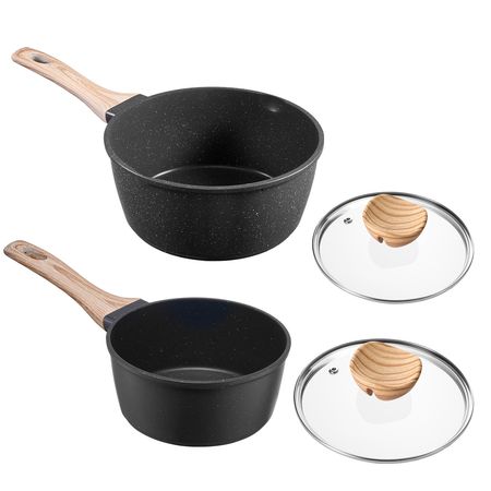 Saucepan Set, 1.5 QT & 2.5 QT Nonstick Saucepan with Glass Lids, Multipurpose Cooking Sauce Pots with Detachable Handles, Sauce Pan Kitchen Cooking Pot with Coating, Induction Compatible, Black