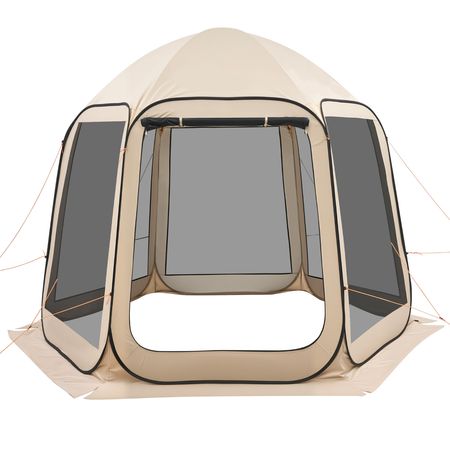 Screen House Tent, 10 x 9.2 ft, 4-8 Person Pop Up Screen Tent, Portable Screened in Canopy with Carry Bag, Netting Sides, Ground Stakes, for Garden, Patio, Backyard, Outdoor Activities, Beige