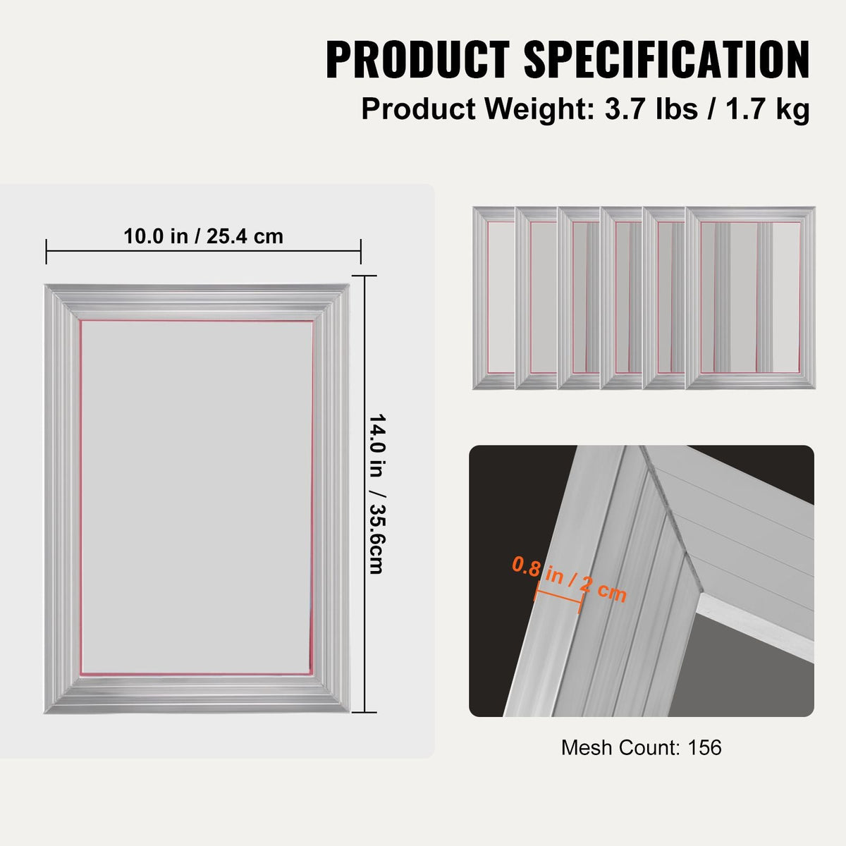 Screen Printing Kit, 6 Pieces Aluminum Silk Screen Printing Frames, 10x14inch Silk Screen Printing Frame with 156 Count Mesh, High Tension Nylon Mesh and Sealing Tape for T-shirts DIY Printing