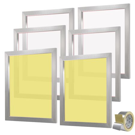 Screen Printing Kit, 6 Pieces Aluminum Silk Screen Printing Frames, 20x24inch Silk Screen Printing Frame with 110 Count Mesh, High Tension Nylon Mesh and Sealing Tape for T-shirts DIY Printing
