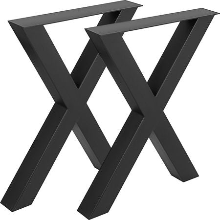 Set of 2 Steel Table Legs, 28\'\'Height 30\'\'Wide Dining Table Legs, Heavy Duty 3.1\" Square Box Section X Frame Table Legs, 28x30x3.1 Inch Black Color Industrial Country Style Metal Dining Leg