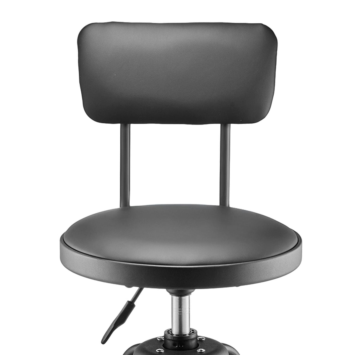 Shop Stool with Backrest, Pneumatic Garage Seat/Work Stool with 300 lbs Capacity, Adjustable Height Roller Creeper Seat, 360° Swivel Padded Workshop Stool, for Garage, Shop & Auto Repair, Black