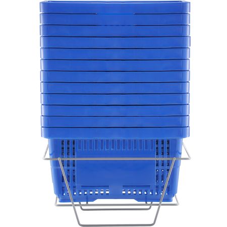 Shopping Basket, Set of 12, 24L Durable Plastic Grocery Basket with Handle and Stand, 16.73 x 11.61 x 8.86 inch Portable Shop Basket Bulk Used for Retail Store Supermarket Grocery Shopping, Blue