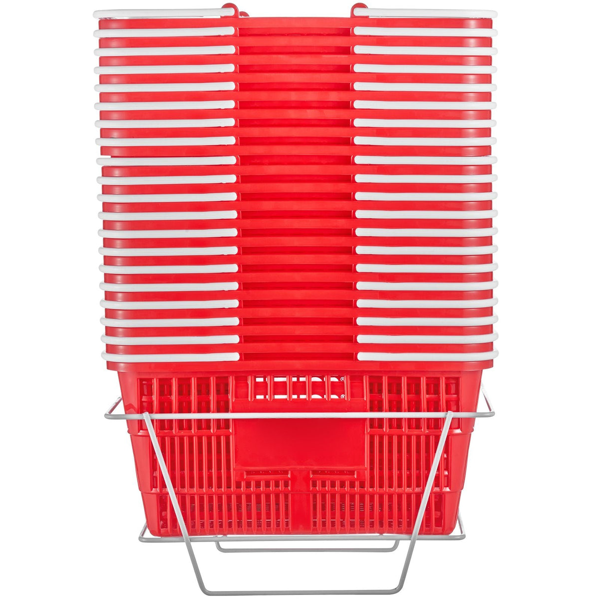 Shopping Basket, Set of 20, 21L Durable Plastic Grocery Basket with Handle and Stand, 16.5 x 11.8 x 8.27 inch Portable Shop Basket Bulk Used for Retail Store Supermarket Grocery Shopping, Red