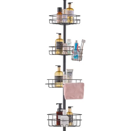 Shower Corner Caddy Tension Pole, 42" to 114" High, Multi-Functional Shower Tension Pole with Strong Load-Bearing Tray, Rust-Proof Easy-to-Install Tension Pole, Fit for Bathroom & Washroom